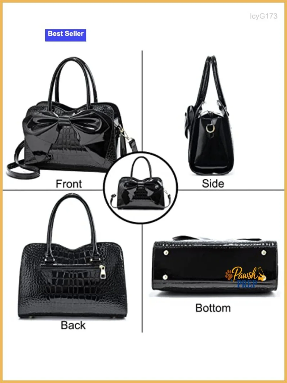 Shiny Patent Leather Bowknot Satchel Handbag Top-Handle Tote